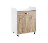 HOMCOM ilôt cuisine meuble cuisine à roulettes tiroir placard 2 portes étagère blanc aspect chêne clair