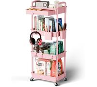 Chariot de service, Desserte de cuisine,Chariot de stockage-Salon/Bureau,Etagère de rangement à roulettes,avec tiroir,4 étages,Rose