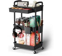 Chariot de service, Desserte de cuisine,Chariot de stockage-Salon/Bureau,Etagère de rangement à roulettes,avec tiroir,3 étages,Noir