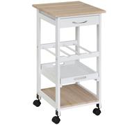Chariot de service desserte de cuisine š€ roulettes 2 šŠtagššres + plateau amovible + tiroir bois de pin blanc chšºne clair
