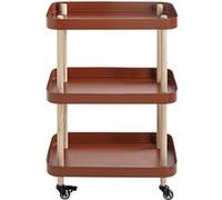 Chariot de service, desserte en bois coloris naturel et métal rouge - longueur 50 x profondeur 30 x hauteur 76 cm - -