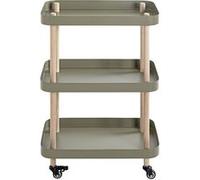 Chariot de service, desserte en bois coloris naturel et métal vert -longueur 50 x profondeur 30 x hauteur 76 cm - -