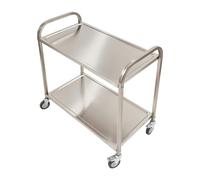 Chariot de service en acier inoxydable 2 étages avec freins 95 x 49 cm | Chariot de transport robuste en acier inoxydable avec 2 étages, roulettes réglables en hauteur, charge maximale de 75 kg