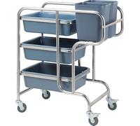 Chariot de service en acier inoxydable - Chariot à roulettes à 3 étages pour cuisine, salle à manger, restauration et hôtel, design peu encombrant avec mobilité facile