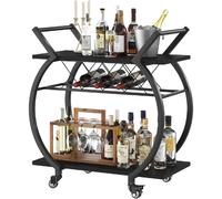 Chariot de service en bois et métal avec casier à vin