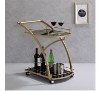 IDIMEX Chariot de Service Evo Chariot à thé et Boisson desserte de Cuisine à roulettes avec poignée en métal doré, avec 2 Plateaux en Verre trempé Noir et Un Porte Bouteilles