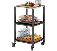 Chariot de service grill à 3 niveaux avec plan de travail en inox, roulettes, 50 x 50 x 90 cm, noir