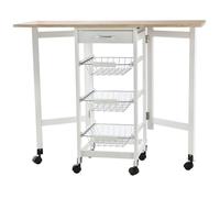 HOMCOM Chariot de Service desserte de Cuisine à roulettes Multi-rangements 3 paniers métal + tiroir + rallonges MDF Blanc chêne Clair