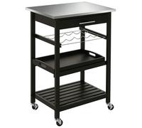 HomCom Desserte de cuisine (chariot de service) 60×40×85 cm, plateau inox, à roulettes, noir