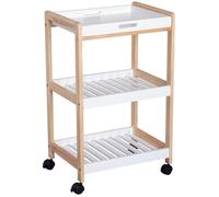 Chariot de service - HOMCOM - desserte de cuisine à roulettes 2 étagères plateau amovible rangement - bois pin MDF - blanc