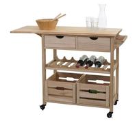 Chariot de service HWC-G35, Chariot de cuisine Chariot de cuisine auxiliaire Chariot d'appoint Chariot à thé, pin 89x119x41cm naturel