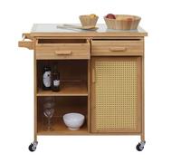 Chariot de service HWC-K11, chariot de cuisine chariot de bar chariot roulant 85x84x36cm bambou, marron