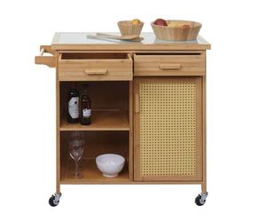 Chariot de service HWC-K11, chariot de cuisine chariot de bar chariot roulant 85x84x36cm bambou, marron
