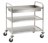 Chariot De Service Inox - 2 Plateaux - Bac de Débarrassage - 920x600x945(h)mm