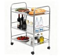 Chariot de Service Inox VIVOLILV,3 étagères,Charge Max 100kg,Desserte À Roulettes Cuisine Table Roulante Restaurant,60×35×74 cm