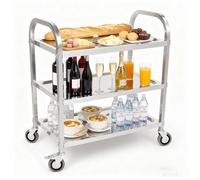 Chariot de Service Inox VIVOLILV,3 étagères,Charge Max 200 kg,Desserte À Roulettes Cuisine Table Roulante Restaurant,95x50x95 cm