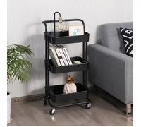 chariot à 3 tablettes giantex mobile noir 42 x 35 x 87 cm avec poignée avec 3 paniers grillagés, 2 freins de stationnement, convient au bureau, à la maison, dans la cuisine ou à l'extérieur Noir G