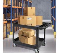 Chariot de service pour charges lourdes, 2 niveaux, capacité de 227 kg, extra large, dimensions 114 x 63 cm, roulettes pivotantes à 360°