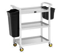 Uniprodo Chariot De Room Service Hôtel Hôtelier Entretien Ménage Nettoyage Chambre Restaurant Immeuble UNICLEAN 150 (Max. 150 kg, 2 Bacs, Cadre Aluminium, 3 Plateaux, Roulettes PVC)