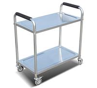 Chariot de service robuste en acier inoxydable à 2 niveaux avec roulettes, design amovible, multi-usage, pour cuisine et restaurant