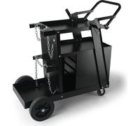 Chariot de soudage 2 plateaux avec 4 tiroirs Mobile de soudage Max. 100-120kg Chariot pour appareils de soudage avec 2 supports pour bouteilles de gaz Idéal pour le soudage manuel Soudage à l'arc sous