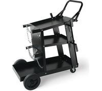 Chariot de soudage - 3 plateaux - Mobile de soudage Max. 168-181kg - Chariot pour postes de soudage avec 2 supports pour bouteilles de gaz - Idéal pour le soudage manuel, le soudage à l'arc sous prote