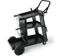 Chariot de soudage 3 plateaux Soudage mobile Max. 168-181kg Chariot pour appareils de soudage avec 2 supports pour bouteilles de gaz Idéal pour le soudage manuel Soudage à l'arc sous gaz protecteur So