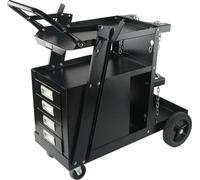 Chariot de soudage, chariot de soudage à 2 niveaux et 4 tiroirs avec une capacité de charge de 265 lb, roues pivotantes à 360°, chaînes de sécurité pour le stockage des bouteilles, chariot de soudage
