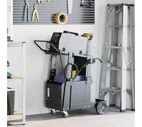 Chariot de soudure, chariot de service sur roulettes, dimensions 91x47x96 cm, chariot de soudure en acier avec armoire verrouillable, crochets latéraux et support pour bouteilles de gaz, couleur noire