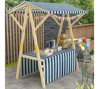 Chariot de stand de marché en bois portable avec verrière rayée, présentoir de nourriture pliable, chariot à kiosque à distribution robuste pour les foires de rue, les festivals et les événements de p