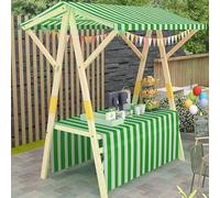 Chariot de stand de marché en bois portable avec verrière rayée, présentoir de nourriture pliable, chariot à kiosque à distribution robuste pour les foires de rue, les festivals et les événements de p