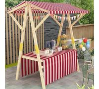 Chariot de stand de marché en bois portable avec verrière rayée, présentoir de nourriture pliable, chariot à kiosque à distribution robuste pour les foires de rue, les festivals et les événements de p