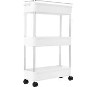 Chariot de stockage, conception à 3 niveaux, roues verrouillables, BLANC
