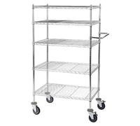 | Chariot de table à grille métallique | Chromé | Avec 5 étagères | Dimensions : 760 x 460 x 1635 mm (L x l x H)