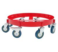 Chariot de transport en acier pour fûts d'huile de 55 gallons - Chariot robuste pour charges lourdes - 8 roulettes pivotantes (2 avec frein) - Capacité de charge : 900 kg - Rouge