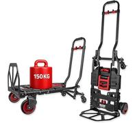 Chariot de transport et diable – Capacité de charge de 150 kg, poignée rétractable, frein de stationnement, sangles de fixation élastiques, pliable