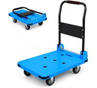 Chariot de transport pliable, capacité de 300 kg, couleur bleue, roues en TPR de 4 pouces. Chariot de plateforme pour le transport et l'utilisation en entrepôt