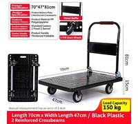 Chariot de transport pliable - Chariot à plateforme - Capacité de charge : 150 kg - Dimensions : 70 × 47 × 81 cm - Roues à faible résistance - Idéal pour les entrepôts et le transport de marchandises