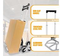 Chariot de transport pour escaliers - Chariot de manutention - Pliable - 6 roues - Aluminium - Poignée réglable - Corde élastique - Capacité de charge : 75 kg
