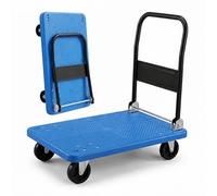 Chariot de transport Relaxdays, cap. 300 kg, pliable, plateau XL, poignée, 2 roulettes pivotantes, bleu