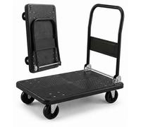 Chariot de transport Relaxdays jusqu'à 300 kg, pliable, chariot à plate-forme, poignée, 2 roulettes pivotantes, grande surface de chargement, diable, noir