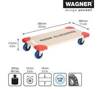Chariot de transport WAGNER Multiplex PROTECTION - 59 x 29 x 11,5 cm, roulettes souples Ø 75 mm à roulements à billes, capacité de charge 400 kg - 20163501