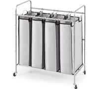 Chariot de tri du linge à 4 compartiments, panier à linge avec roues verrouillables robustes et 4 sacs amovibles, panier à linge roulant pour le rangement des vêtements