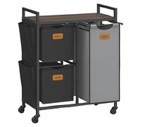 Chariot de tri du linge – Étagère de rangement – Acier et tissu Oxford – 68,6 x 33 x 80,5 cm – marron/gris