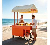 Chariot de Vendeur Ambulant Portable avec Bâche, Stand de Marché Mobile pour Snacks, Chariot Restauration Extérieur avec Roues et Rangements