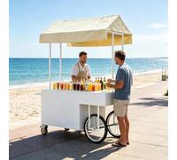 Chariot de Vendeur Ambulant Portable avec Bâche, Stand de Marché Mobile pour Snacks, Chariot Restauration Extérieur avec Roues et Rangements