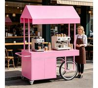 Chariot de vendeur d'extérieur avec auvent, stand mobile pour la nourriture de rue, la vente au détail, le mariage et la livraison, chariot alimentaire commercial portable 120 cm x 70 cm