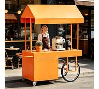 Chariot de vendeur d'extérieur avec auvent, stand mobile pour la nourriture de rue, la vente au détail, le mariage et la livraison, chariot alimentaire commercial portable 120 cm x 70 cm