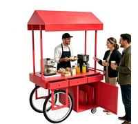 Chariot de Vente Ambulant avec Auvent, Étal de Marché, Adapté aux Marchés Fermiers, Boutiques Éphémères et Événements Commerciaux(Red,140cm)