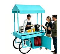 Chariot de Vente Ambulant avec Auvent, Étal de Marché, Adapté aux Marchés Fermiers, Boutiques Éphémères et Événements Commerciaux(Blue,140cm)